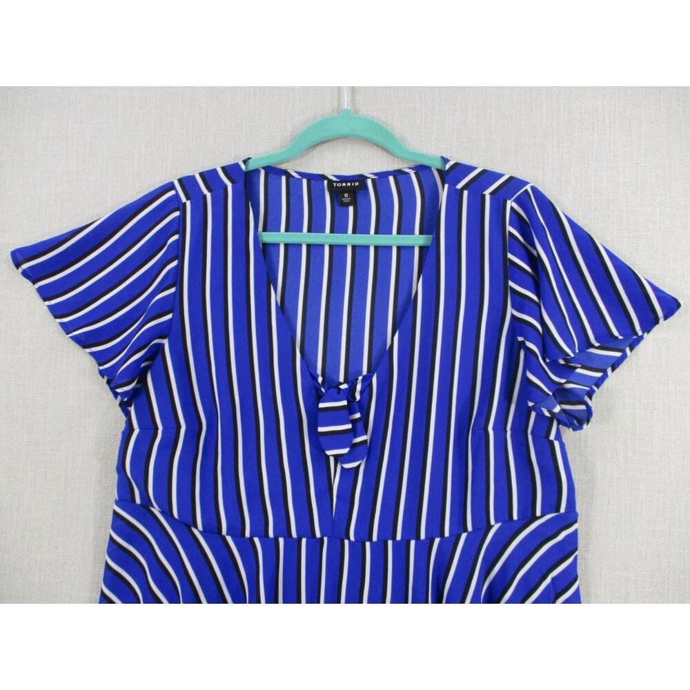 Torrid Blue Striped Tie-Front Dress Womens Size 0 Short Sleeve Polyester Flowy H